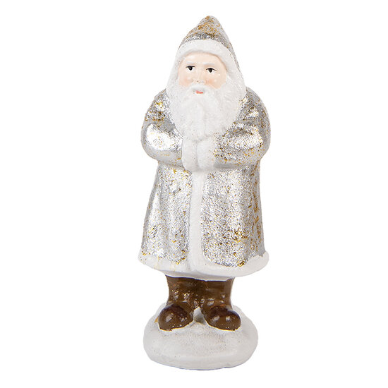 Clayre &amp; Eef | Kerstdecoratie Kerstman Zilverkleurig Wit 7x7x16 cm | 6PR6336