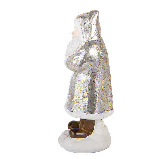 Clayre &amp; Eef | Kerstdecoratie Kerstman Zilverkleurig Wit 7x7x16 cm | 6PR6336