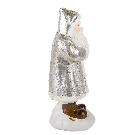 Clayre &amp; Eef | Kerstdecoratie Kerstman Zilverkleurig Wit 7x7x16 cm | 6PR6336