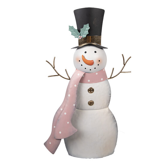 Clayre &amp; Eef | Kerstdecoratie Sneeuwman Wit Roze 29x9x51 cm | 6Y6028