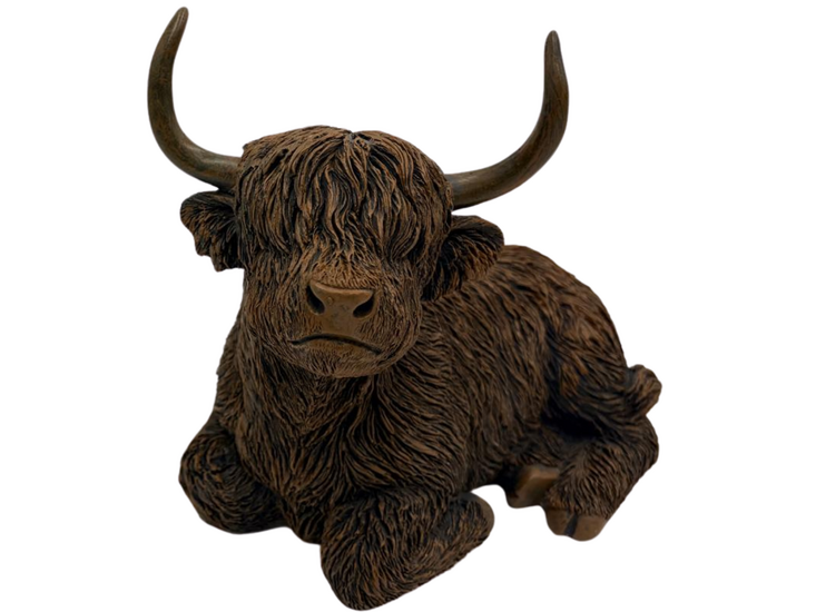 Decoratie Beeld Schotse Hooglander maat M liggend  - Bruin 26 x 13 x  20 cm - Countryfield