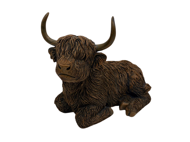 Decoratie Beeld Schotse Hooglander maat M liggend  - Bruin 26 x 13 x  20 cm - Countryfield