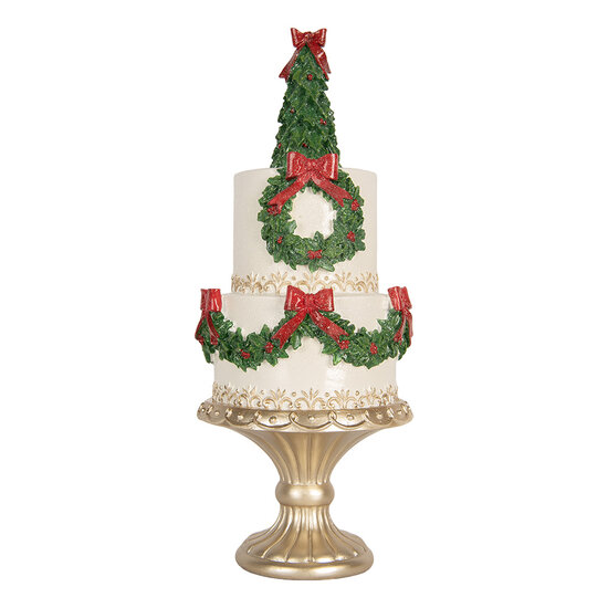 Clayre &amp; Eef | Decoratie taart Wit Groen &oslash; 17x42 cm | 6PR5770