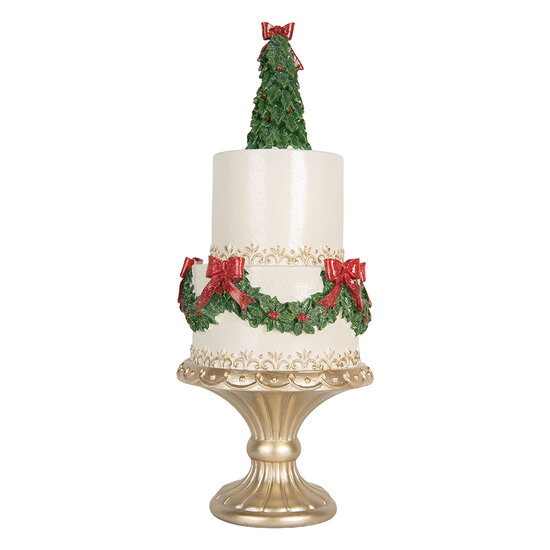 Clayre &amp; Eef | Decoratie taart Wit Groen &oslash; 17x42 cm | 6PR5770