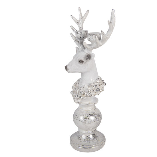 Clayre &amp; Eef | Kandelaar Rendier Wit Zilverkleurig 17x11x38 cm | 6PR6307
