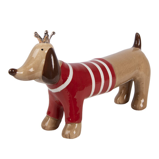 Clayre &amp; Eef | Decoratie hond Bruin Rood 15x5x9 cm | 6CE2451