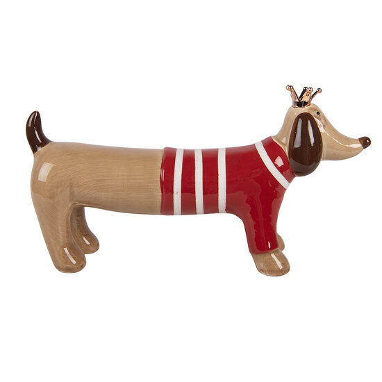 Clayre &amp; Eef | Decoratie hond Bruin Rood 15x5x9 cm | 6CE2451