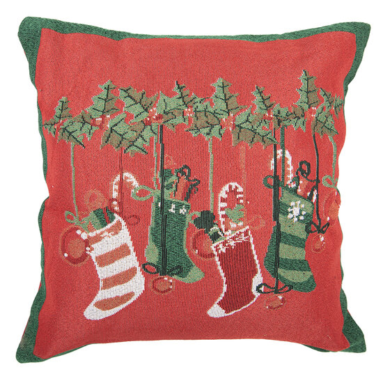Clayre &amp; Eef | Kussen gevuld Rood Groen 44x44x4 cm | KG023.144
