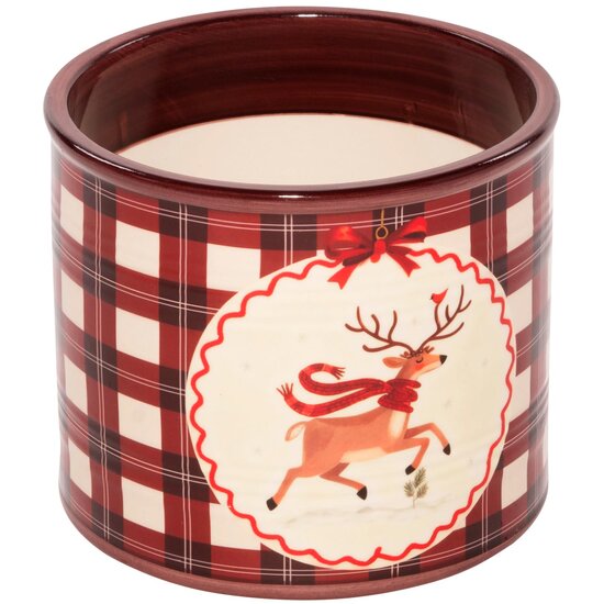 Dekoratief | Bloempot 'Hopping Deer', rood/wit, keramiek, 13x13x12cm | A269049