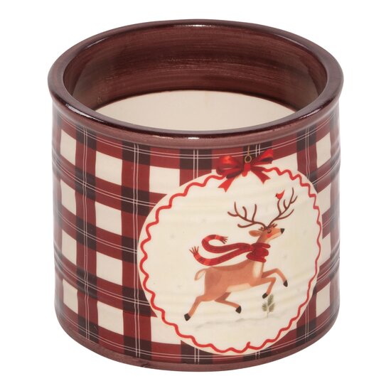 Dekoratief | Bloempot 'Hopping Deer', rood/wit, keramiek, 10x10x9cm | A269048