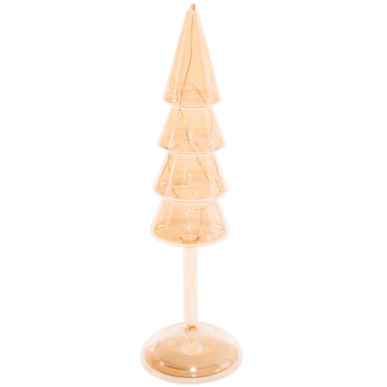 Dekoratief | Deco boom op voet, goud/transparant, glas, LED, 32cm | A269022