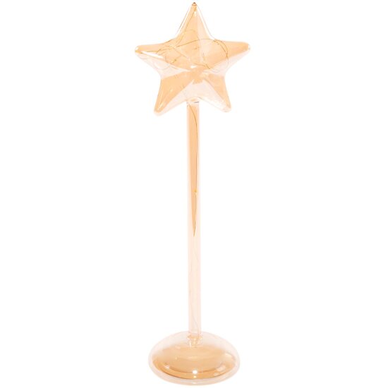 Dekoratief | Deco ster op voet, goud/transparant, glas, LED, 36cm | A269021
