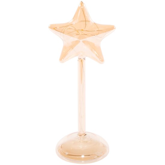 Dekoratief | Deco ster op voet, goud/transparant, glas, LED, 26cm | A269020