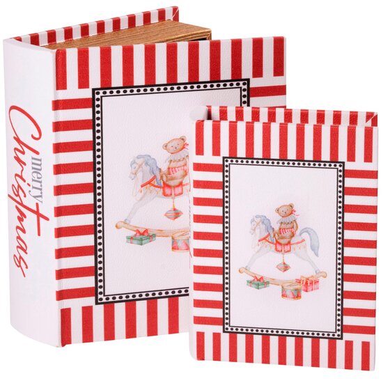 Dekoratief | Set 2 boekdozen 'Rocking Horse', hout/pvc, 22x17x6cm | A269010