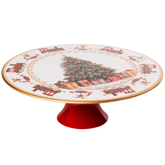 Dekoratief | Taartschotel op voet 'Christmas Morning', rood, pvc, 29x29x10cm | A269009