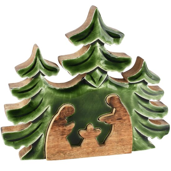 Dekoratief | Kerststal puzzel, groen/naturel, hout/enamel, 20x3x17cm | A268223