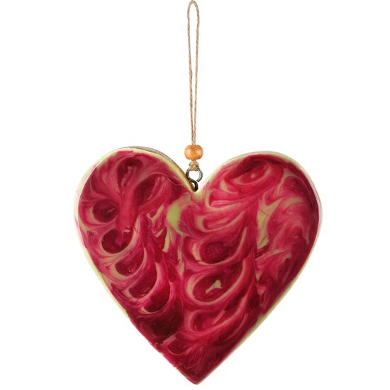 Dekoratief | Hanger hart 'Brushed', rood/naturel, hout/enamel, 12x2x12cm | A268209