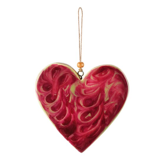 Dekoratief | Hanger hart 'Brushed', rood/naturel, hout/enamel, 10x2x10cm | A268208