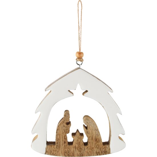 Dekoratief | Hanger kerststalfiguren, wit/naturel, hout/enamel, 12x2x11cm | A268207