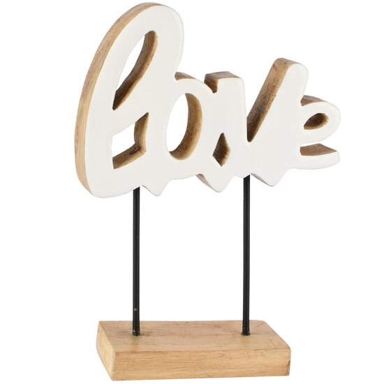 Dekoratief | Deco 'Love' op voet, wit/naturel, hout/enamel, 15x5x20cm | A268201