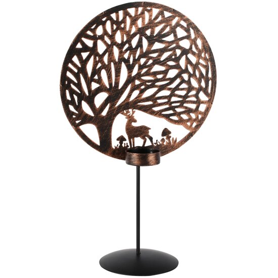Dekoratief | Theelichthouder 'Deer Life Tree', zwart/goud, metaal, 20x11x35cm | A268197