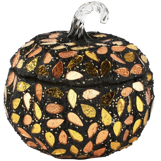 Dekoratief | Pompoen geurkaars 'Copper Leaf', glas/wax, 12x12x12cm | A268157