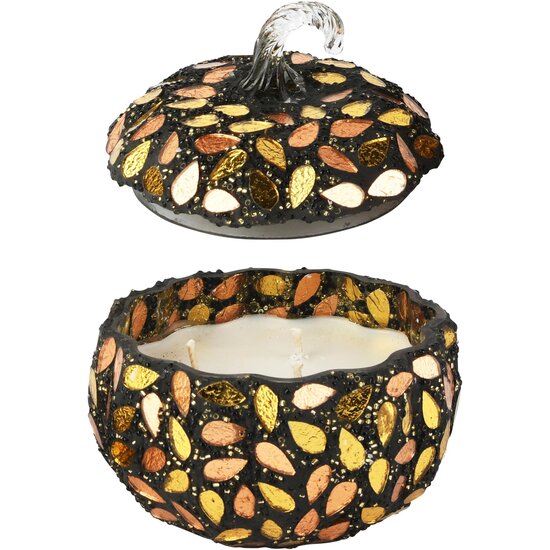 Dekoratief | Pompoen geurkaars 'Copper Leaf', glas/wax, 12x12x12cm | A268157
