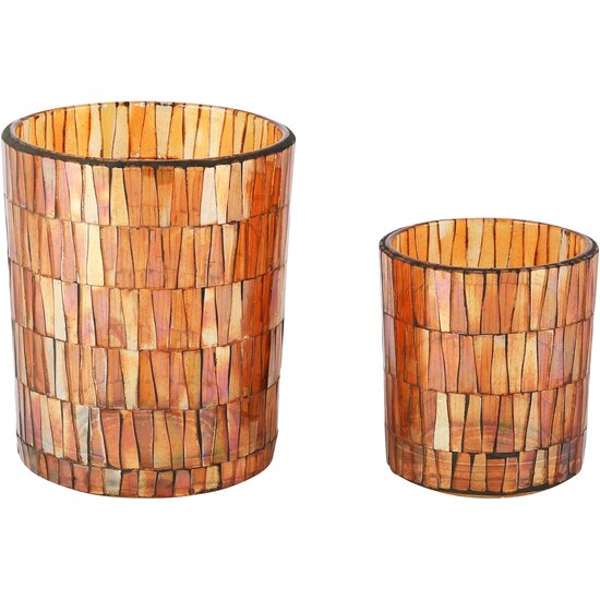 Dekoratief | Set 2 theelichthouders 'Burnt Orange', glas, 10x10x13cm | A268137