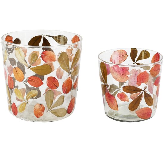 Dekoratief | Set 2 theelichthouders 'Breezy Leaves', glas, 13x13x12cm | A268135