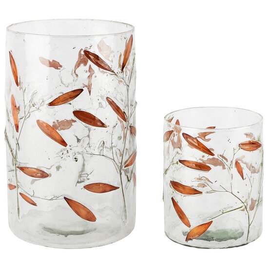 Dekoratief | Set 2 theelichthouders 'Earthy Sprigs', glas, 13x13x20cm | A268134