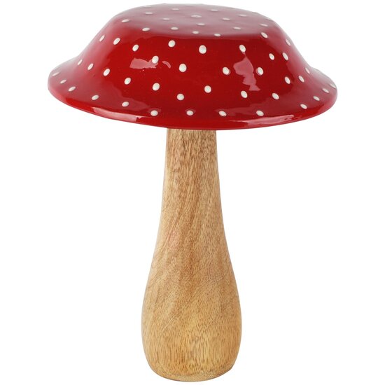 Dekoratief | Paddenstoel m/stippen, rood/naturel, hout, 15x15x20cm | A268069