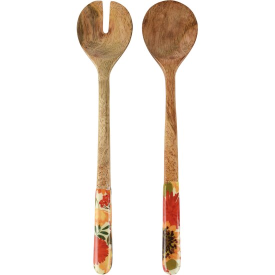 Dekoratief | Set 2 saladelepels 'Indian Summer', naturel, hout/enamel, 6x1x28cm | A268056
