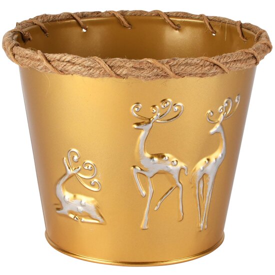 Dekoratief | Bloempot m/rendieren, goud/wit, metaal, 16x16x13cm | A265015