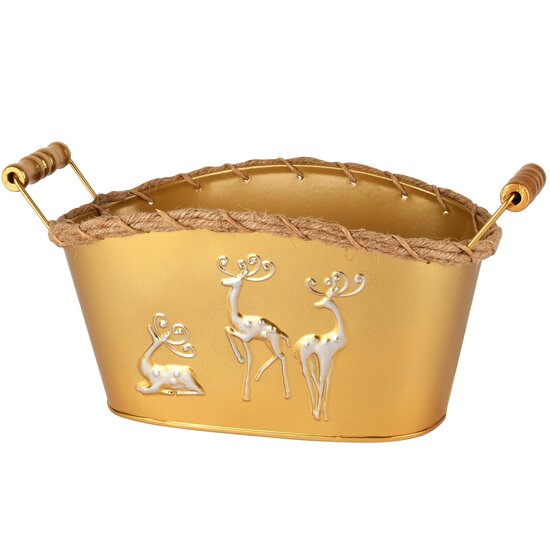 Dekoratief | Bakje m/rendieren, goud/wit, metaal, 29x14x10cm | A265016