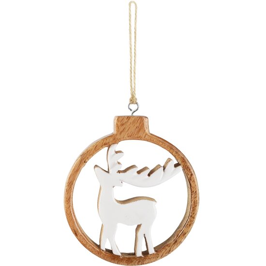 Dekoratief | Hanger rendier in bal, naturel/wit, hout, 12x2x13cm | A268042