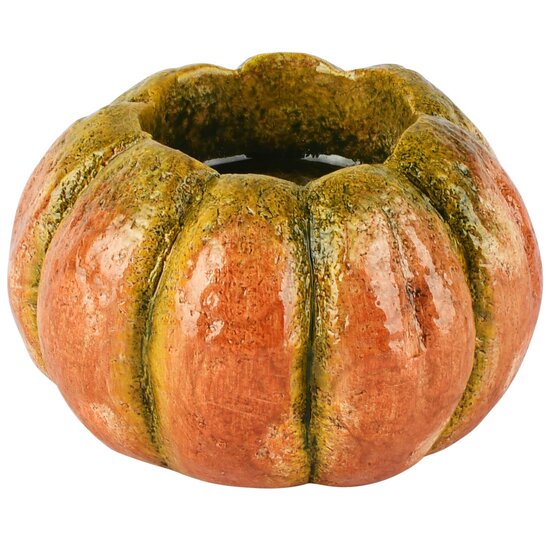 Dekoratief | Theelichthouder pompoen, oranje, keramiek, 10x10x6cm | A265035