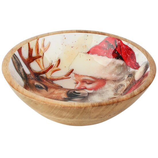 Dekoratief | Bowl 'Santa w/deer', hout/enamel, 15x5x15cm | A268018
