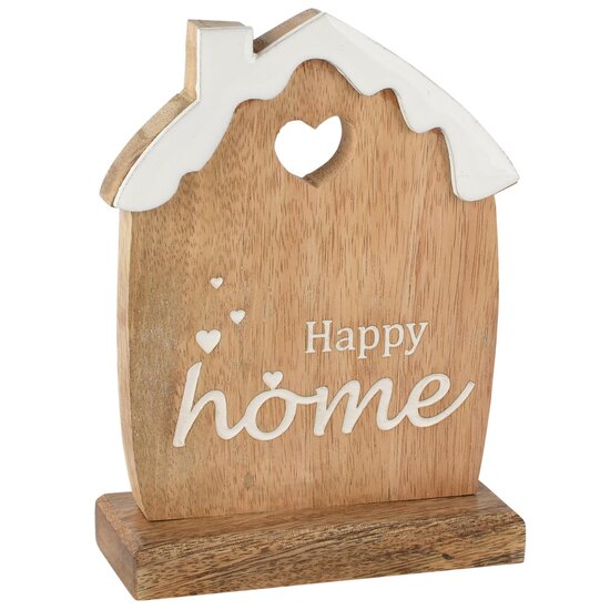 Dekoratief | Deco huisje 'Happy Home', naturel/wit, hout, 12x5x17cm | A268012