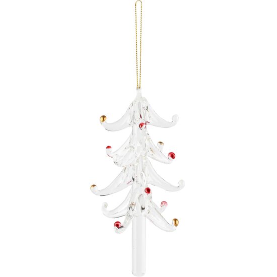 Dekoratief | Hanger boompje, transparant/rood/goud, glas, 6x6x12cm | A265999