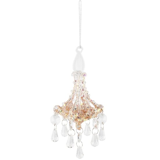 Dekoratief | Hanger kroonluchter, transparant/champagne, glas, 7x7x14cm | A265996
