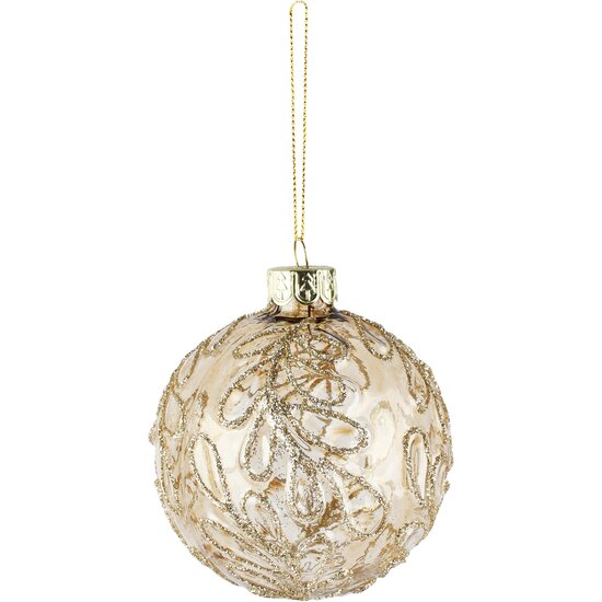 Dekoratief | Hanger bal m/takjes, champagne, glas, 8x8x8cm | A265995
