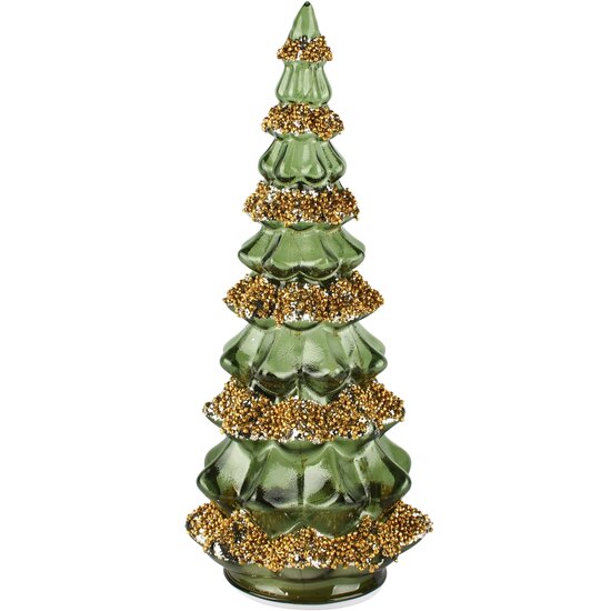 Dekoratief | Deco boomje, groen/goud, glas, roterend, LED, 14x14x33cm | A265981