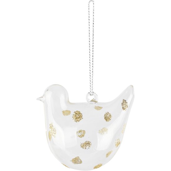 Dekoratief | Hanger vogeltje m/stippen, transparant/goud, glas, 7x5x7cm | A265980