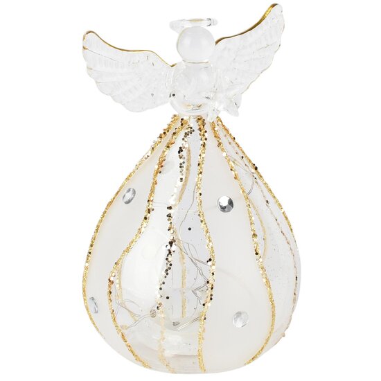 Dekoratief | Engeltje m/ster, transparant/goud, glas, LED, 8x8x12cm | A265976