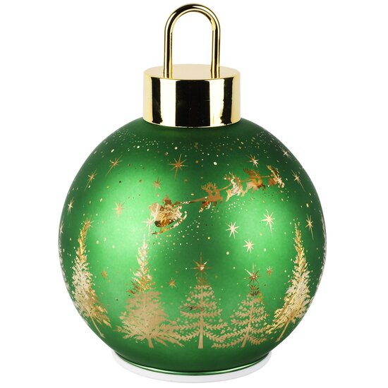 Dekoratief | Deco kerstbal, groen, glas, roterend, LED, 15x15x20cm | A265973