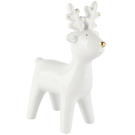 Dekoratief | Deco rendier staand, wit/goud, dolomiet, 13x7x20cm | A265965