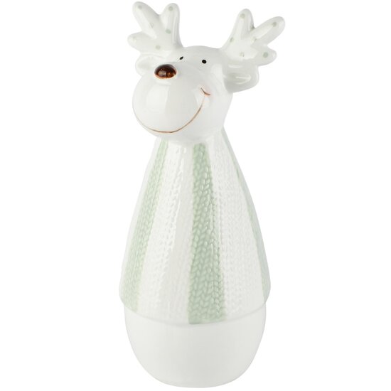 Dekoratief | Deco rendier gestreept, wit/groen, dolomiet, 10x10x20cm | A265963