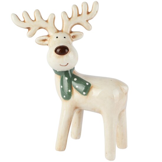 Dekoratief | Deco rendier staand m/sjaaltje, beige/groen, dolomiet, 14x7x17cm | A265959