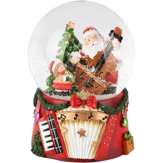 Dekoratief | Waterbol muziekdoos santa m/instrument, resina/glas, 12x12x14cm | A265946