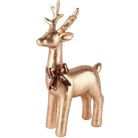 Dekoratief | Deco rendier staand m/strikje, goud/bruin, resina, 14x7x22cm | A265934